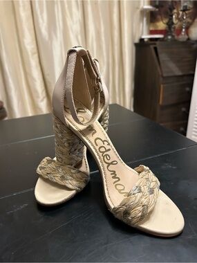 Sam Edelman Neutral Braided Espadrille Block Heel Sandals